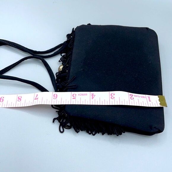 Vintage Black satin fringe bag. - Picture 7 of 12
